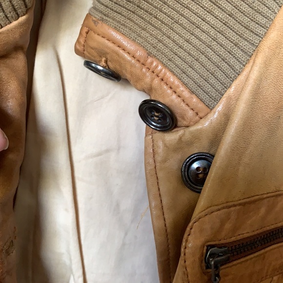 UNISEX RICK CARDONA NEW YORK camel cognac leather jacket, ribbed collar, cuffs. - Picture 10 of 14